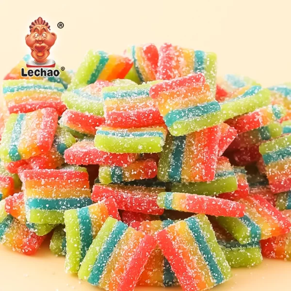 LeChao Rainbow Sour Belts Candy Wholesale, Bite Size Candies-4