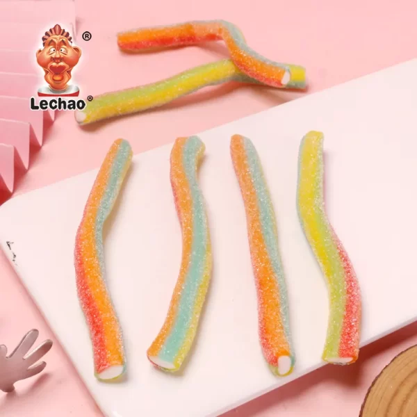 Center-Filled Licorice Ropes Wholesale, Rainbow Sour Strips-1