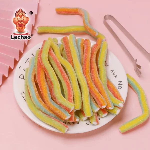 Center-Filled Licorice Ropes Wholesale, Rainbow Sour Strips-3