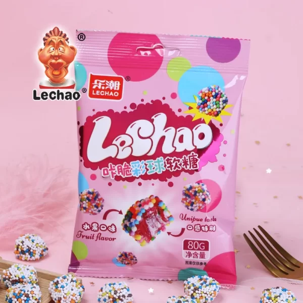 LeChao Rainbow Crunchy Gummy Candy Wholesale 80g Pack-2