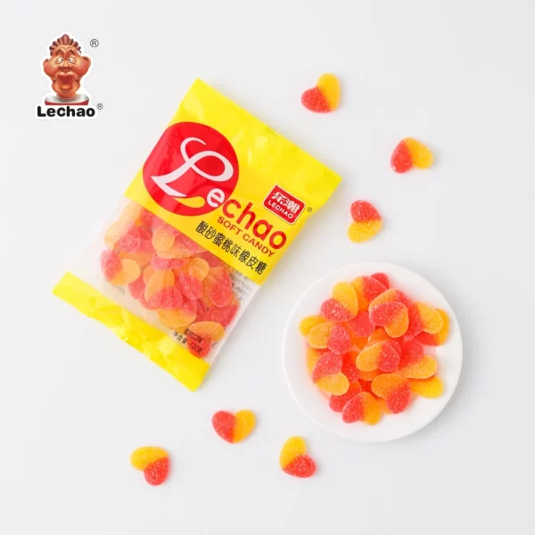 Two-Tone Gummy Hearts in Bulk, Sour Peach Soft Candies-2